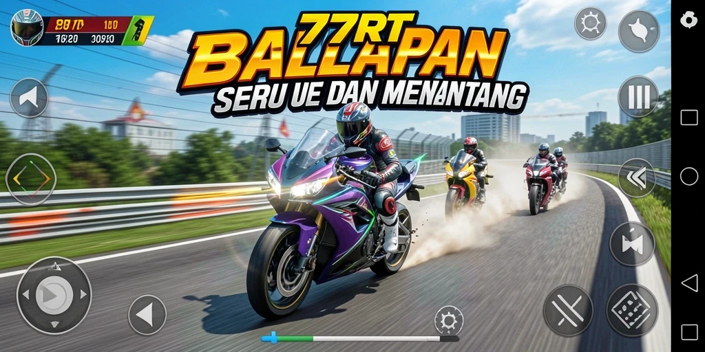 Screenshot gameplay <strong>77RT</strong> menampilkan aksi balapan motor yang intens.