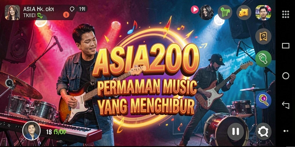 Tampilan gameplay ASIA200 yang penuh semangat dan interaksi musik.