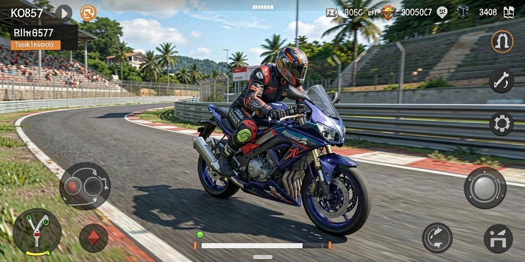 Screenshot gameplay menunjukkan balap motor yang intens dan mendebarkan.