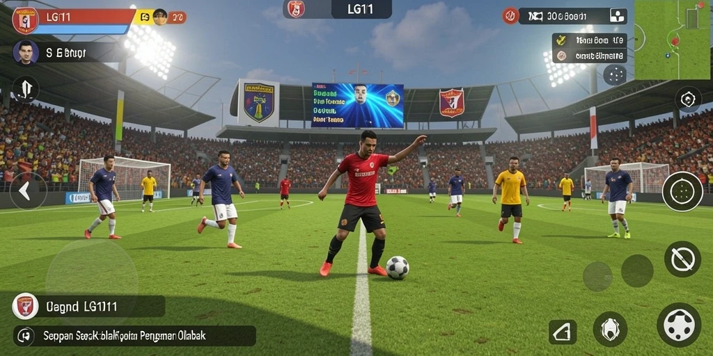 Tampilan gameplay LG111 yang menegangkan dalam pertandingan sepak bola.