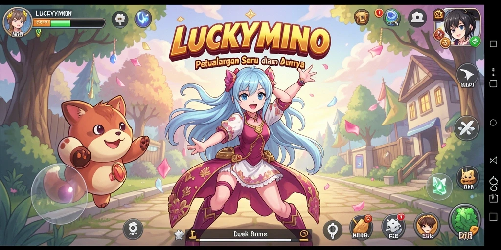 Tangkapan layar LUCKYMINO menampilkan karakter Anime dalam pertempuran epik.
