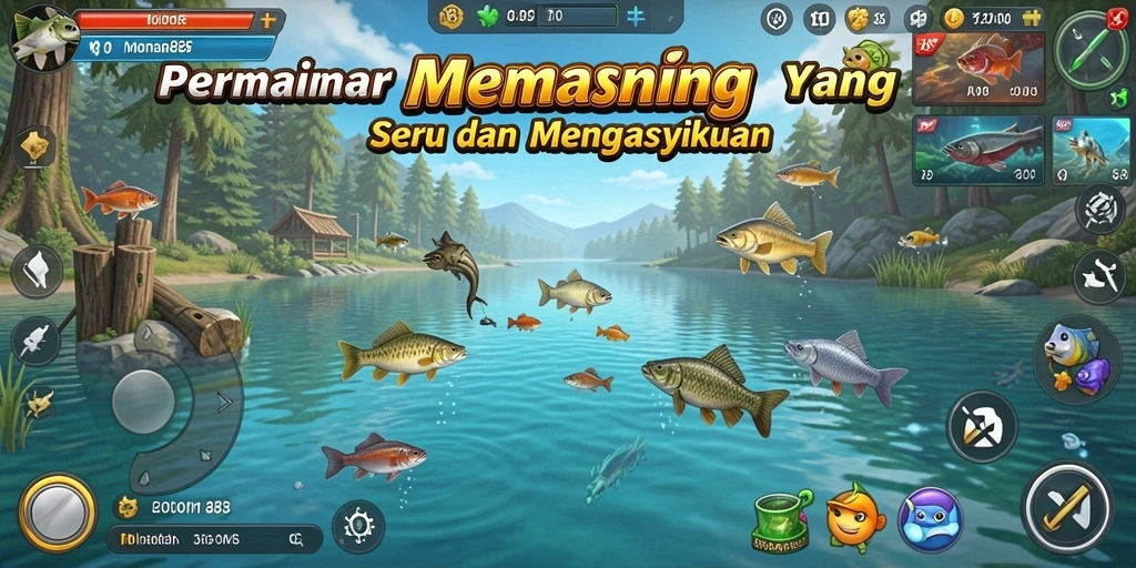 Tampilan gameplay MONTANA88 saat menangkap ikan di lautan.
