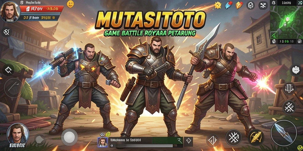 Tangkapan layar utama MUTASITOTO menampilkan pertempuran seru dalam arena Battle Royale.