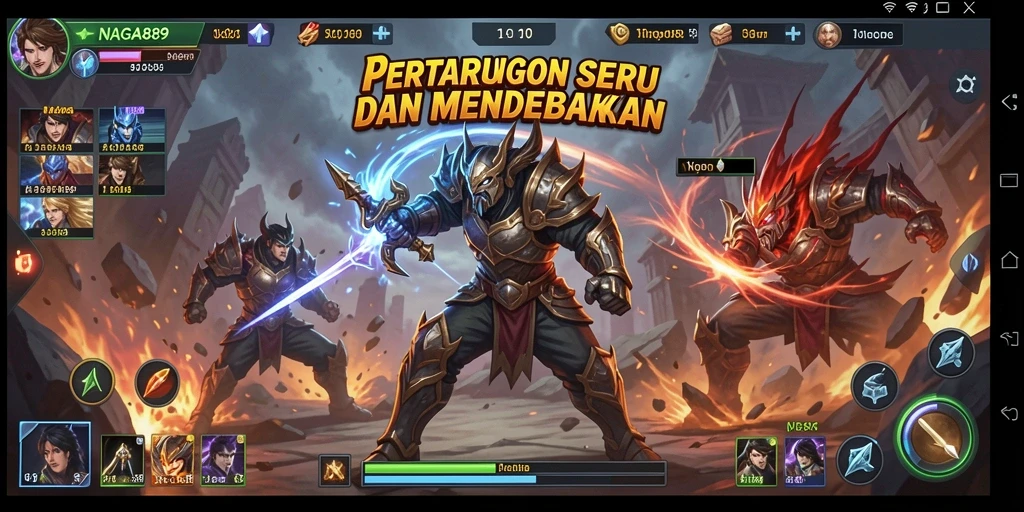 Tampilan utama gameplay NAGA889 dengan karakter yang siap bertarung.