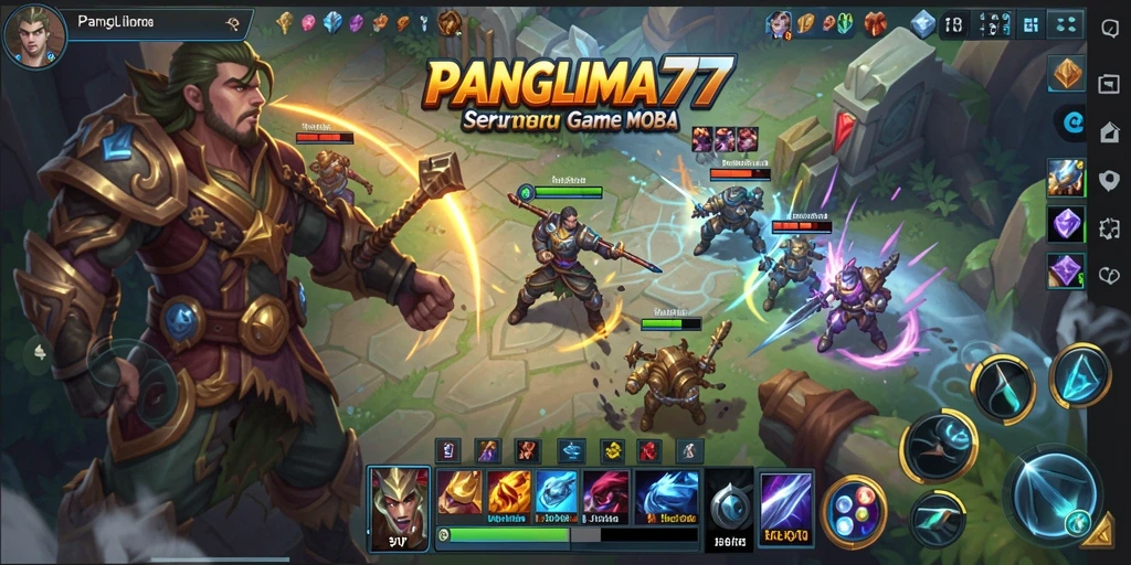 Screenshot gameplay seru dari PANGLIMA77 dengan aksi MOBA yang mendebarkan.