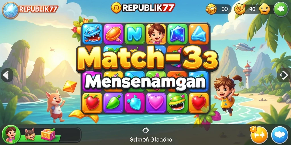 Screenshot gameplay <strong>REPUBLIK77</strong> menampilkan level penuh warna dan menghanyutkan.