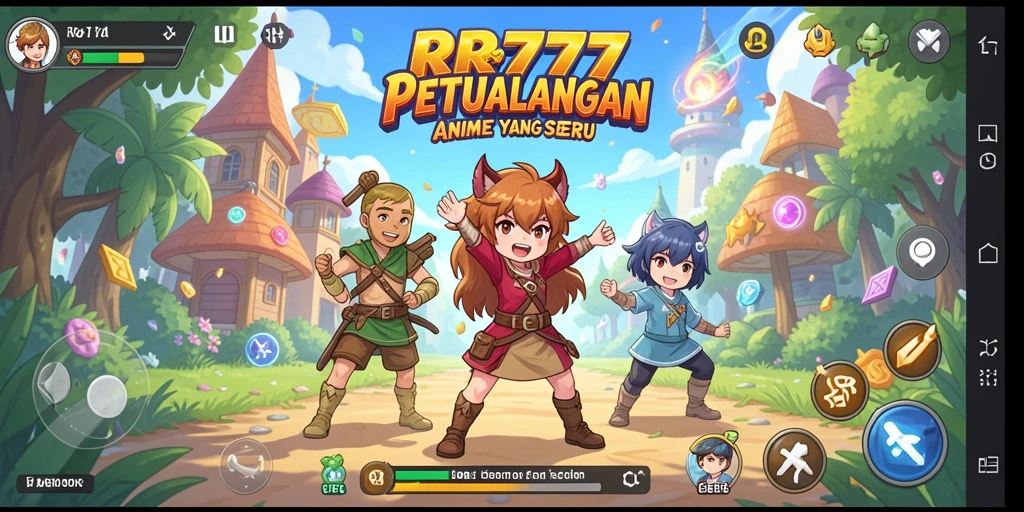 Tampilan gameplay seru dari RR777 yang menampilkan pertarungan karakter Anime.