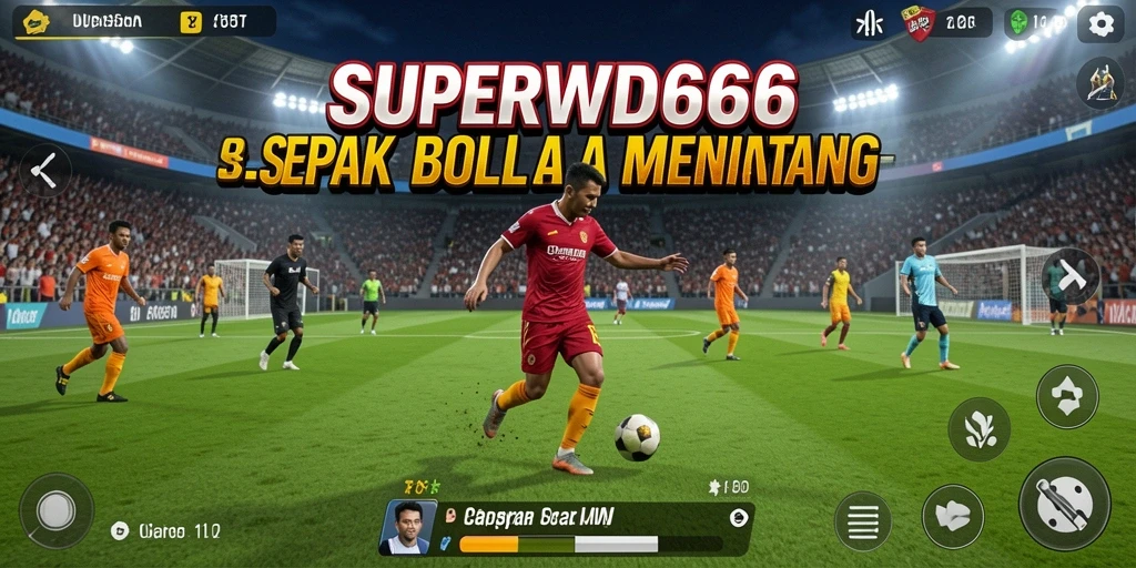Tampilan gameplay mendebarkan dari SUPERWD666 dengan aksi sepak bola intens.