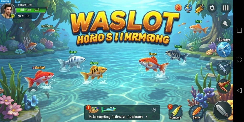Screenshot menunjukkan gameplay memancing yang mendebarkan di WASLOT.